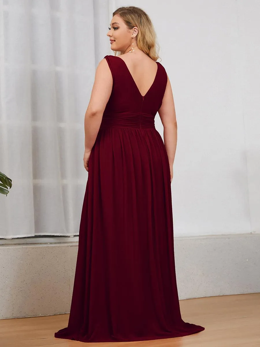 Robes de soirée Grande Taille Semi-Formelle Chiffon à Col V sans Manches