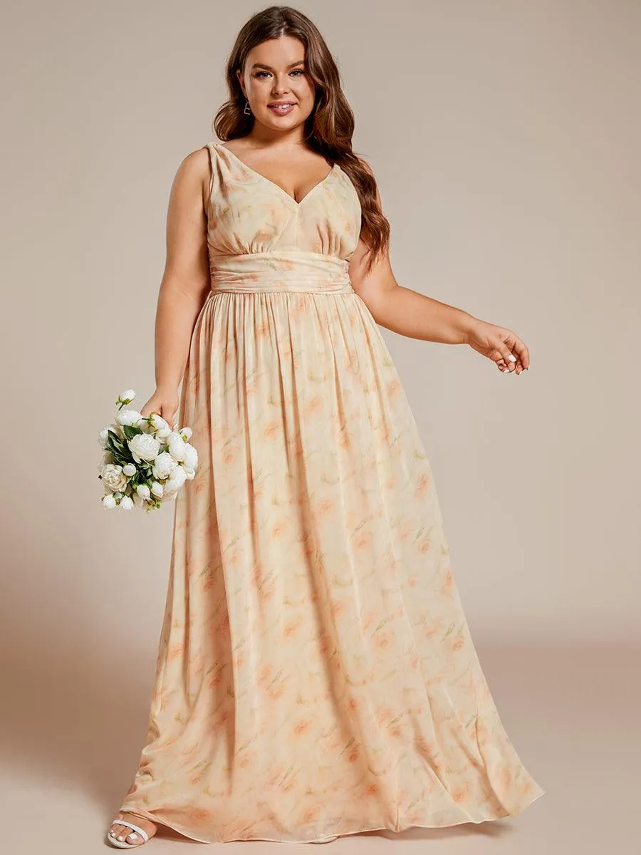 Robes de soirée Grande Taille Semi-Formelle Chiffon à Col V sans Manches