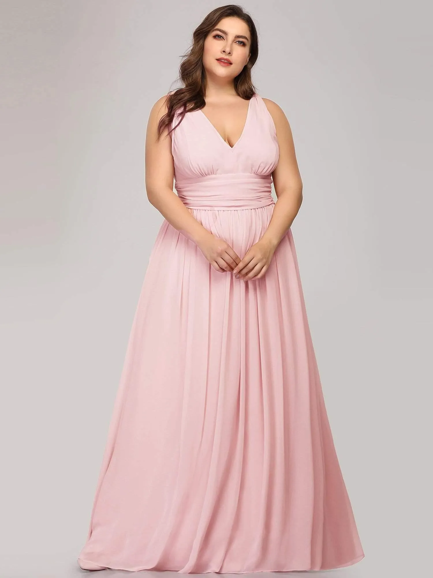 Robes de soirée Grande Taille Semi-Formelle Chiffon à Col V sans Manches