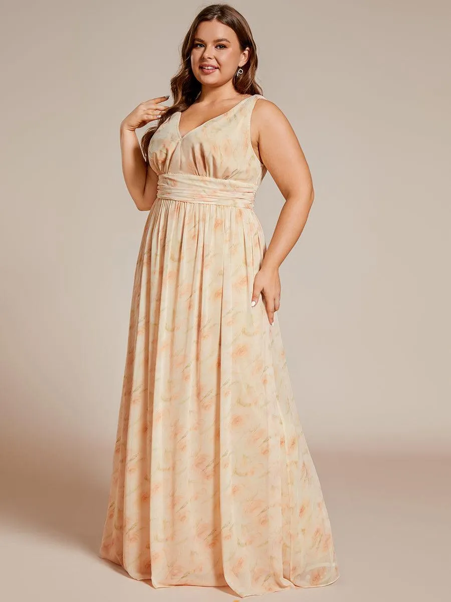 Robes de soirée Grande Taille Semi-Formelle Chiffon à Col V sans Manches