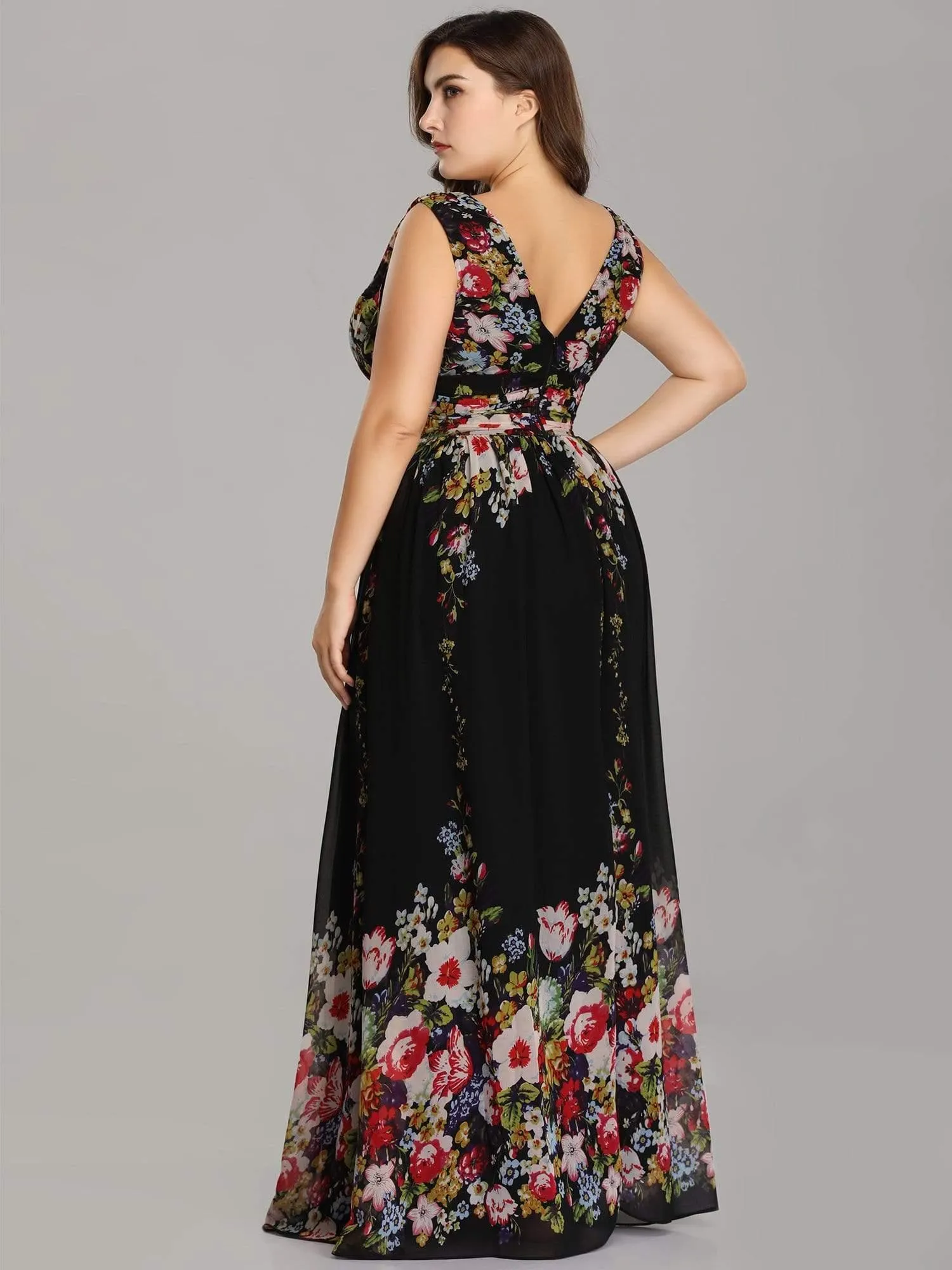 Robes de soirée Grande Taille Semi-Formelle Chiffon à Col V sans Manches