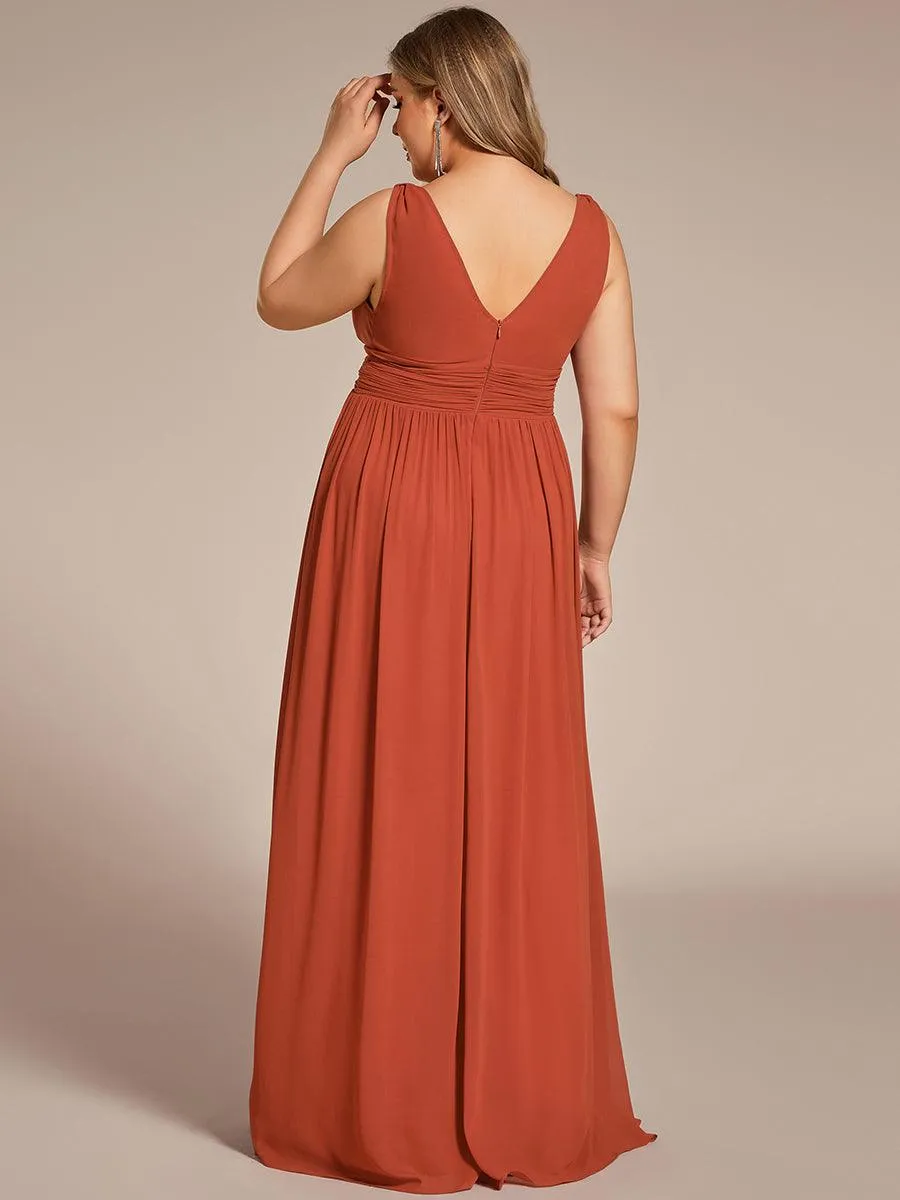 Robes de soirée Grande Taille Semi-Formelle Chiffon à Col V sans Manches