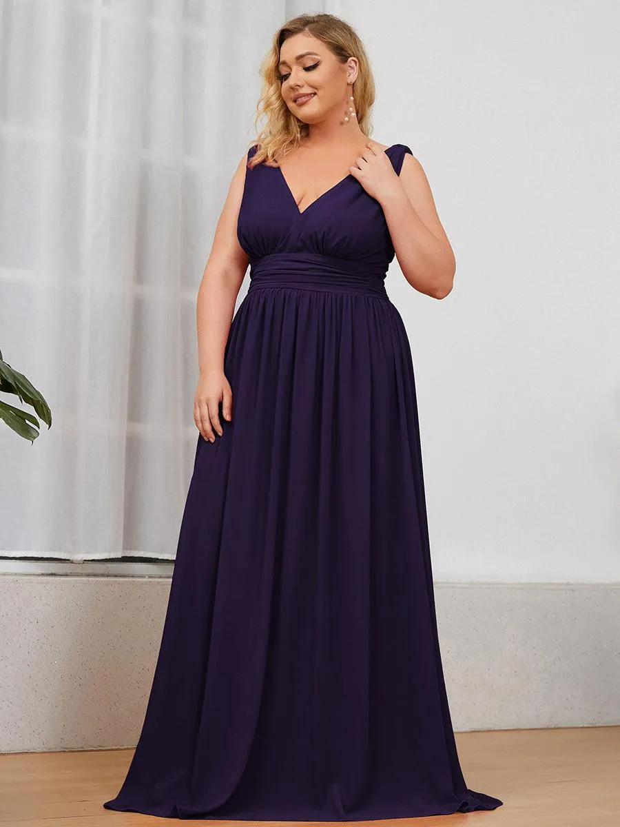 Robes de soirée Grande Taille Semi-Formelle Chiffon à Col V sans Manches