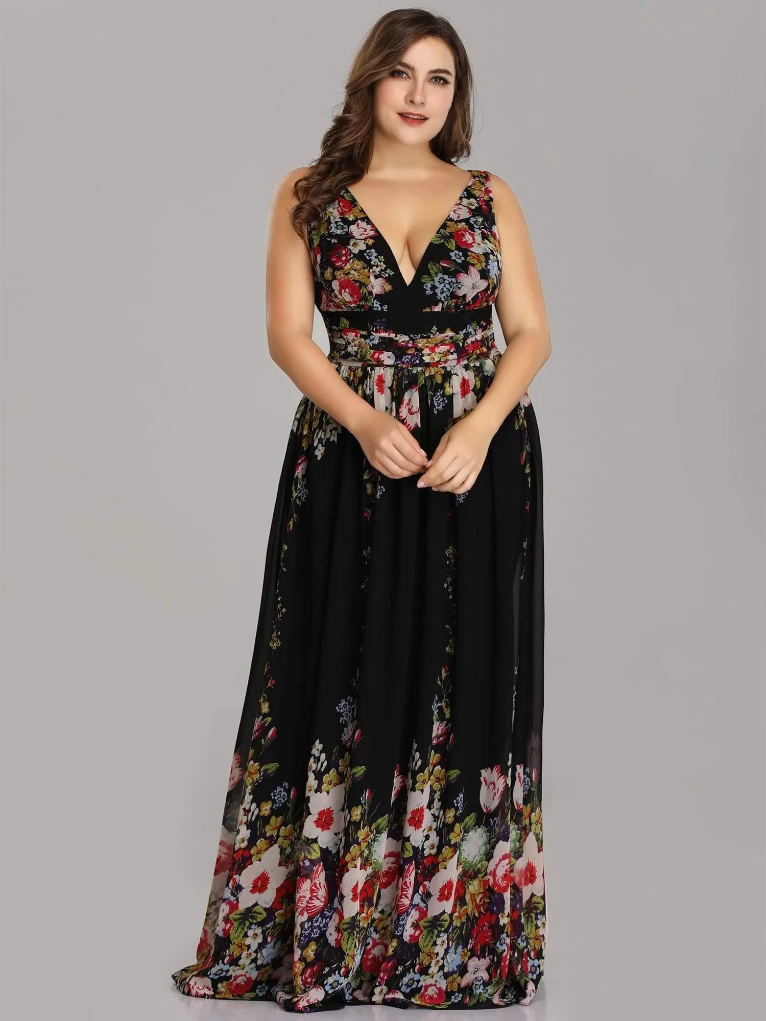Robes de soirée Grande Taille Semi-Formelle Chiffon à Col V sans Manches