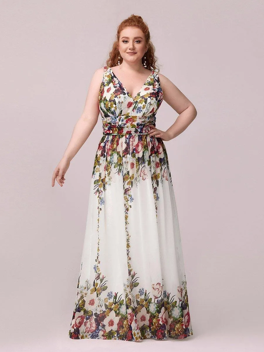 Robes de soirée Grande Taille Semi-Formelle Chiffon à Col V sans Manches