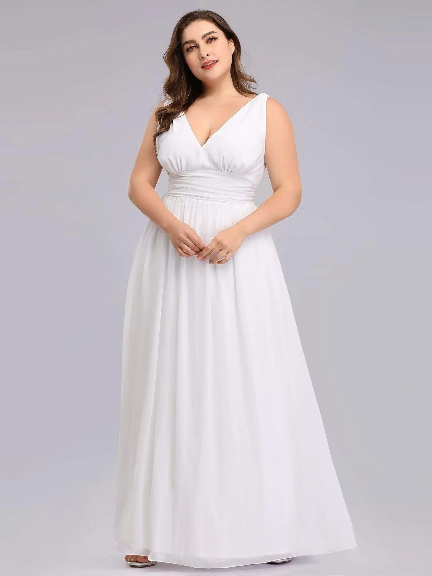 Robes de soirée Grande Taille Semi-Formelle Chiffon à Col V sans Manches