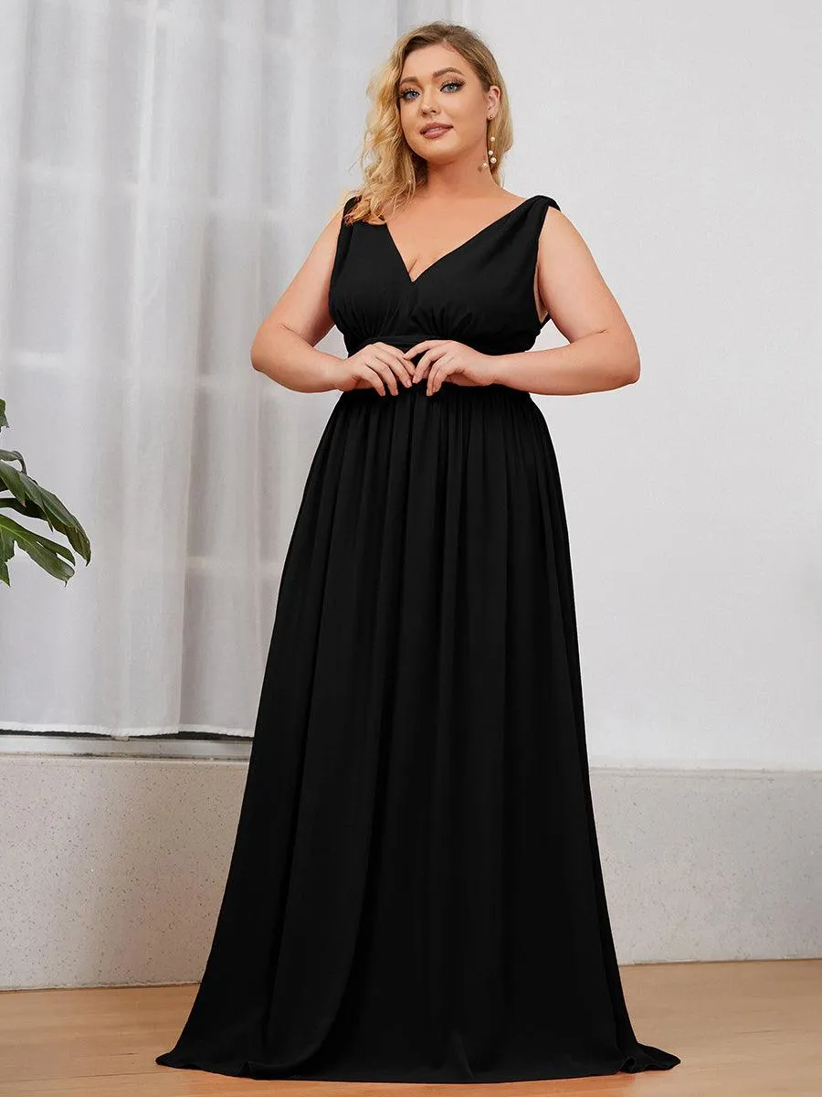 Robes de soirée Grande Taille Semi-Formelle Chiffon à Col V sans Manches