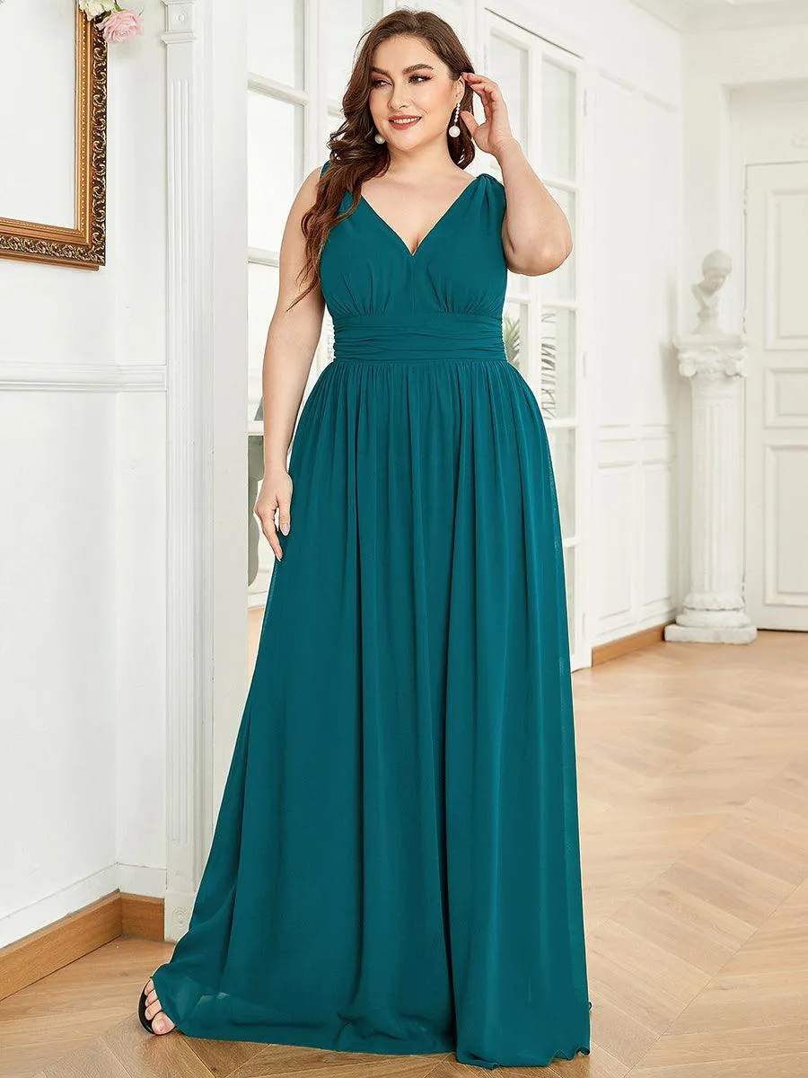 Robes de soirée Grande Taille Semi-Formelle Chiffon à Col V sans Manches