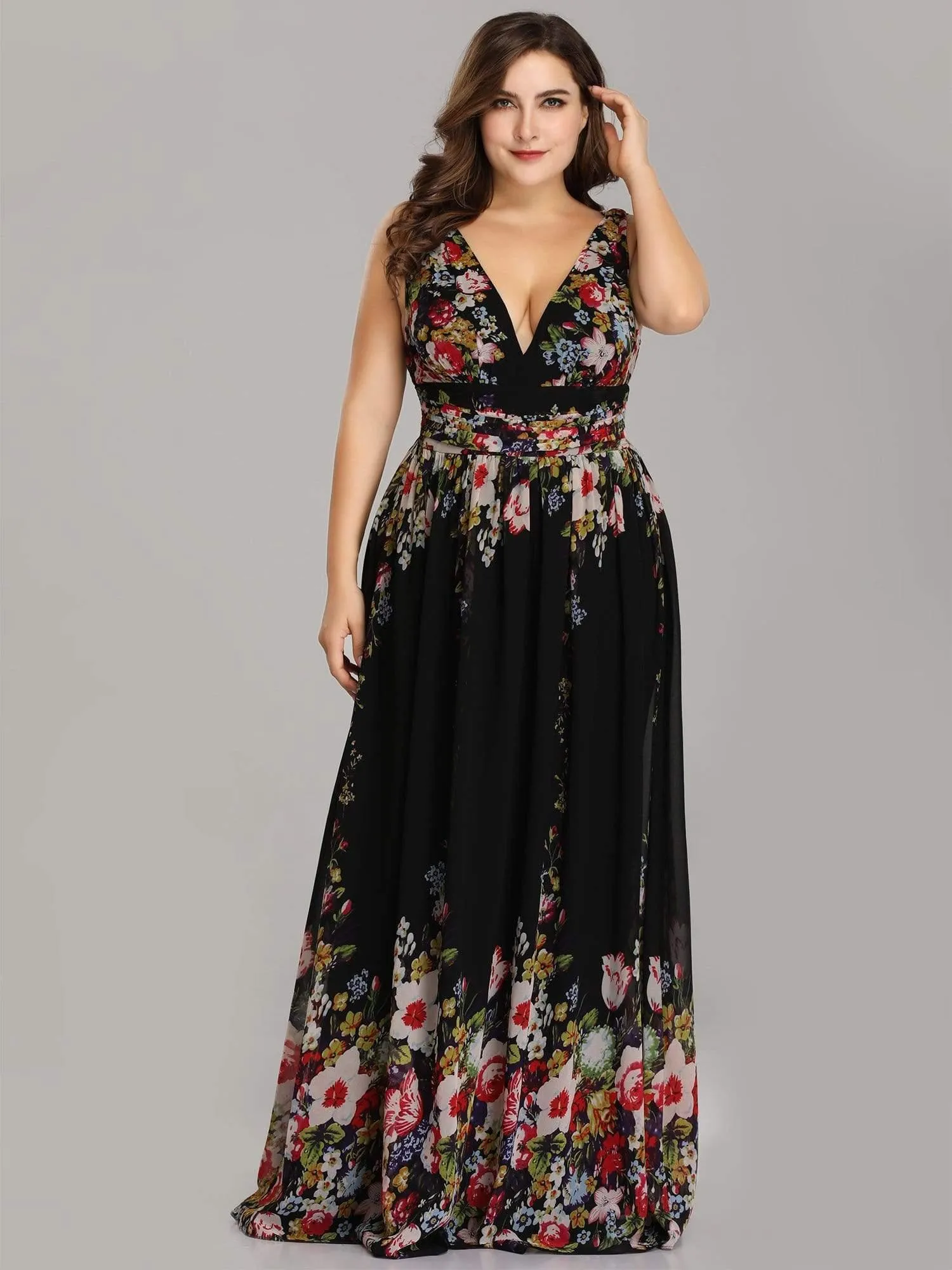 Robes de soirée Grande Taille Semi-Formelle Chiffon à Col V sans Manches