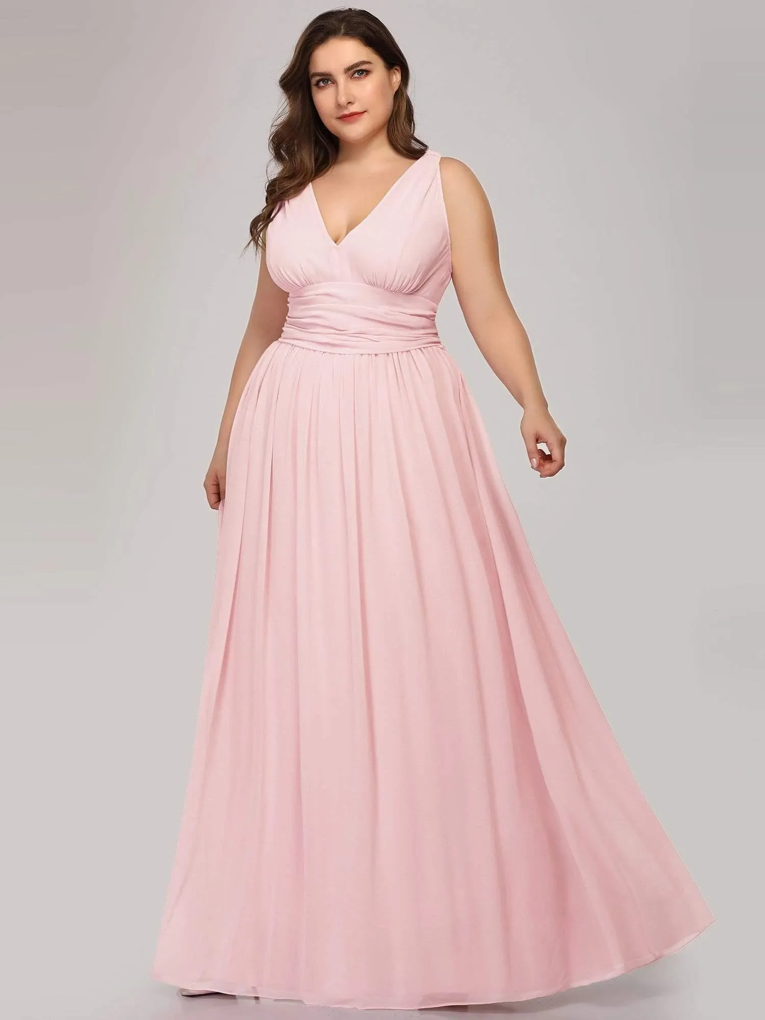 Robes de soirée Grande Taille Semi-Formelle Chiffon à Col V sans Manches