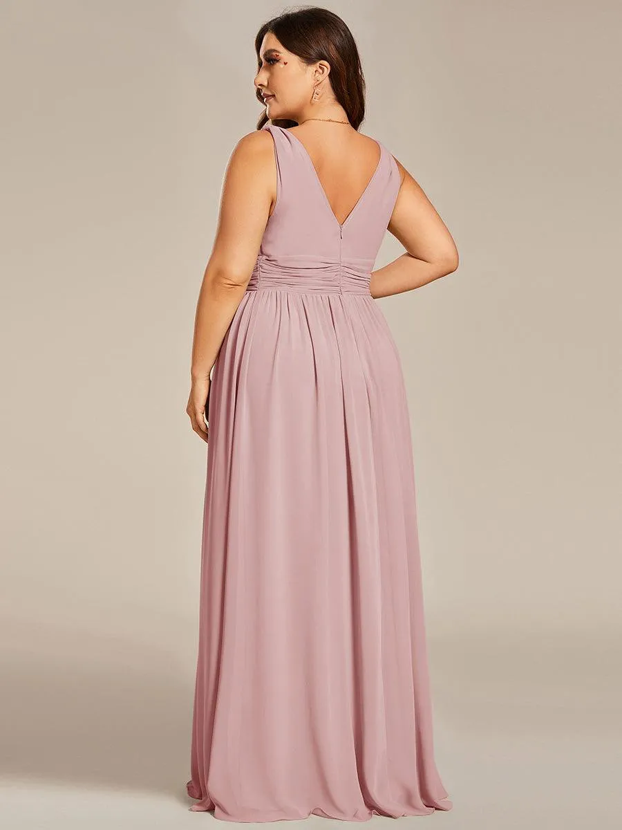 Robes de soirée Grande Taille Semi-Formelle Chiffon à Col V sans Manches
