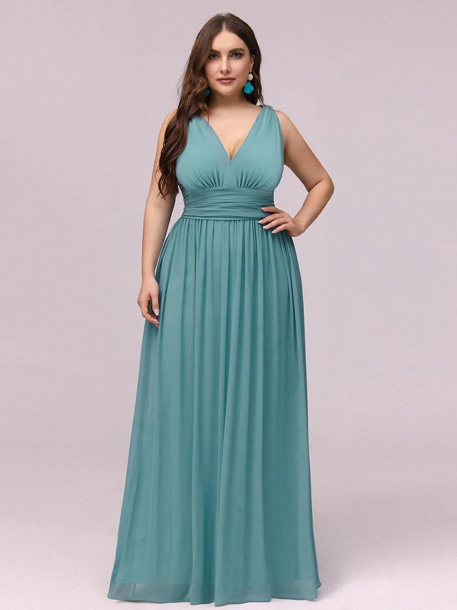 Robes de soirée Grande Taille Semi-Formelle Chiffon à Col V sans Manches