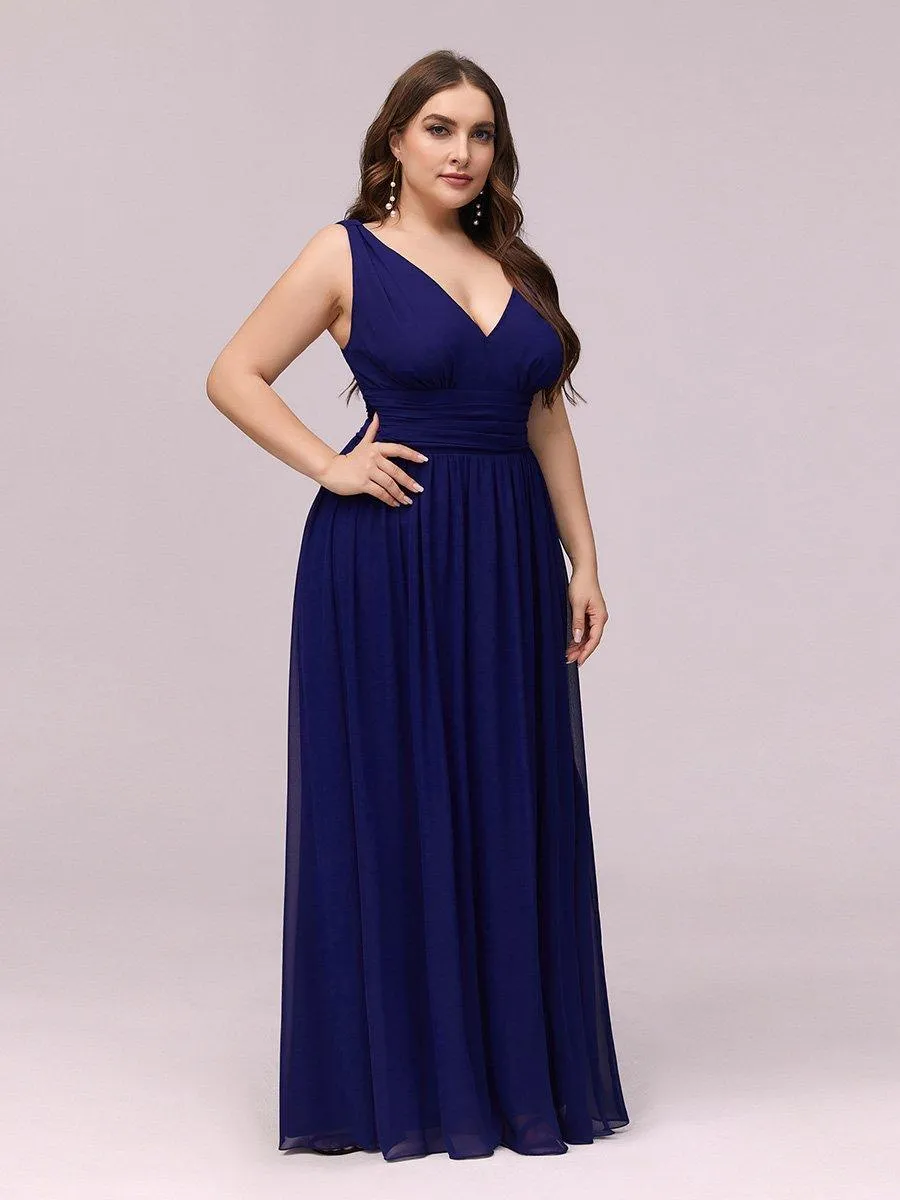 Robes de soirée Grande Taille Semi-Formelle Chiffon à Col V sans Manches