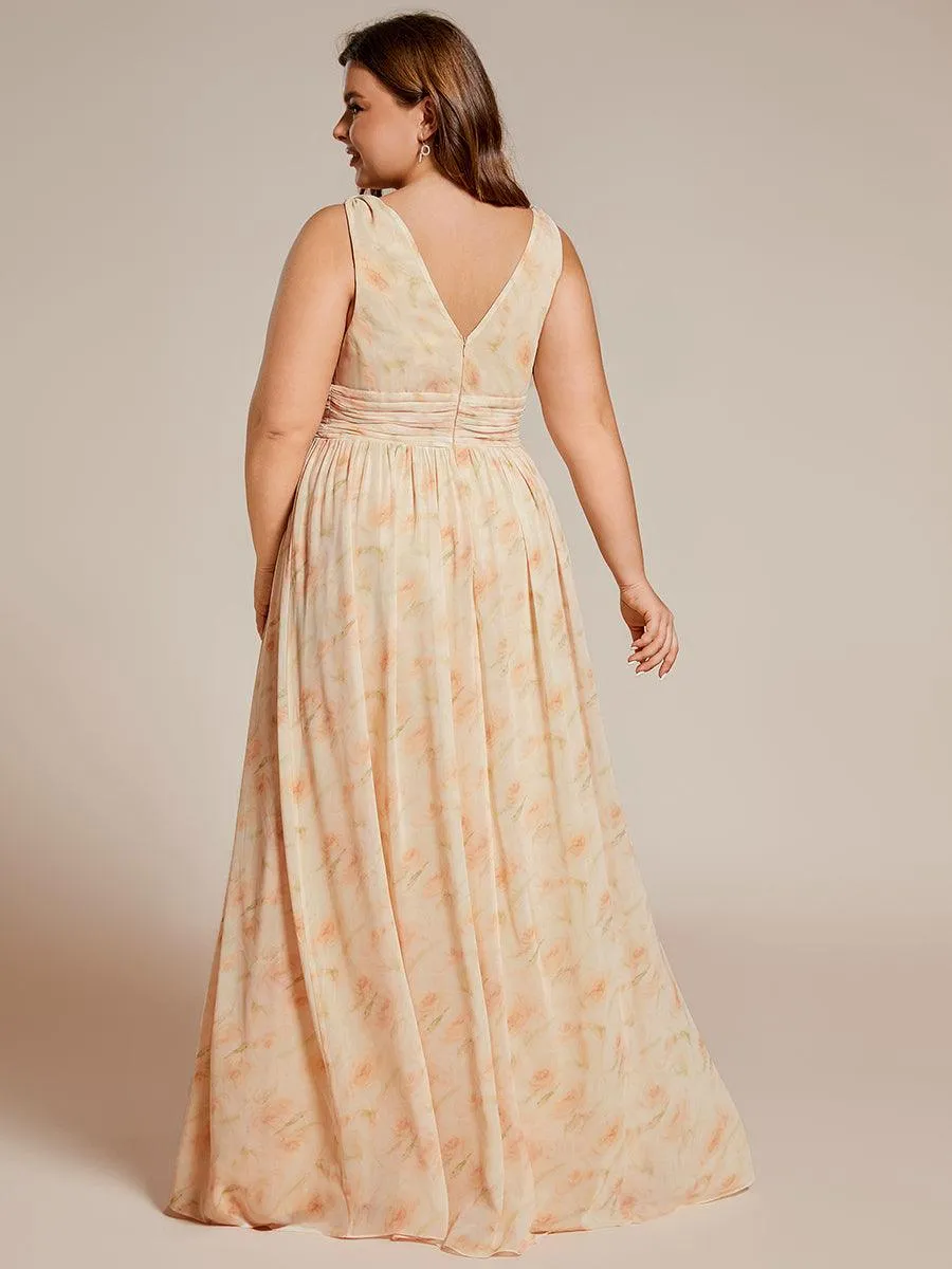 Robes de soirée Grande Taille Semi-Formelle Chiffon à Col V sans Manches