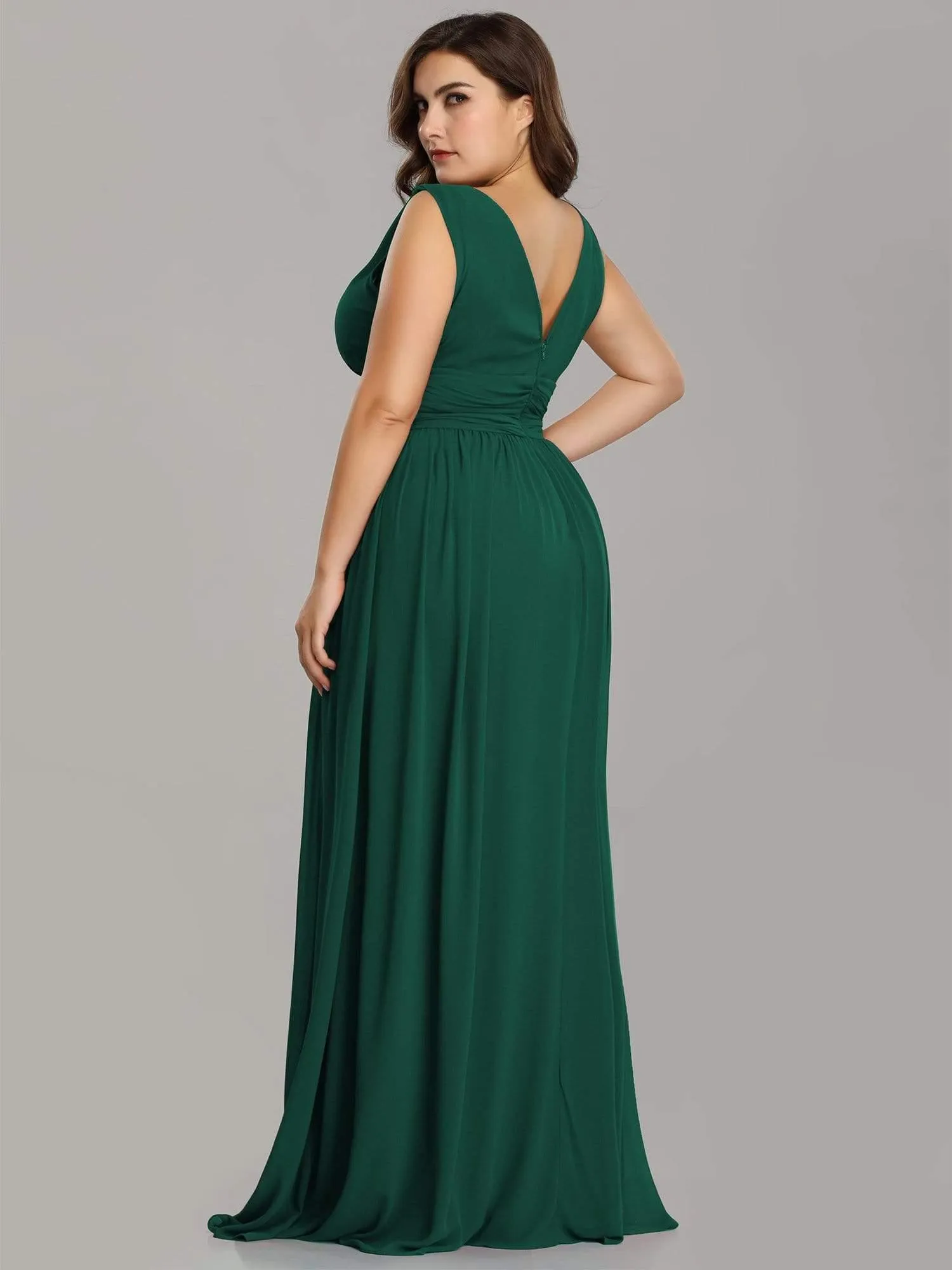 Robes de soirée Grande Taille Semi-Formelle Chiffon à Col V sans Manches