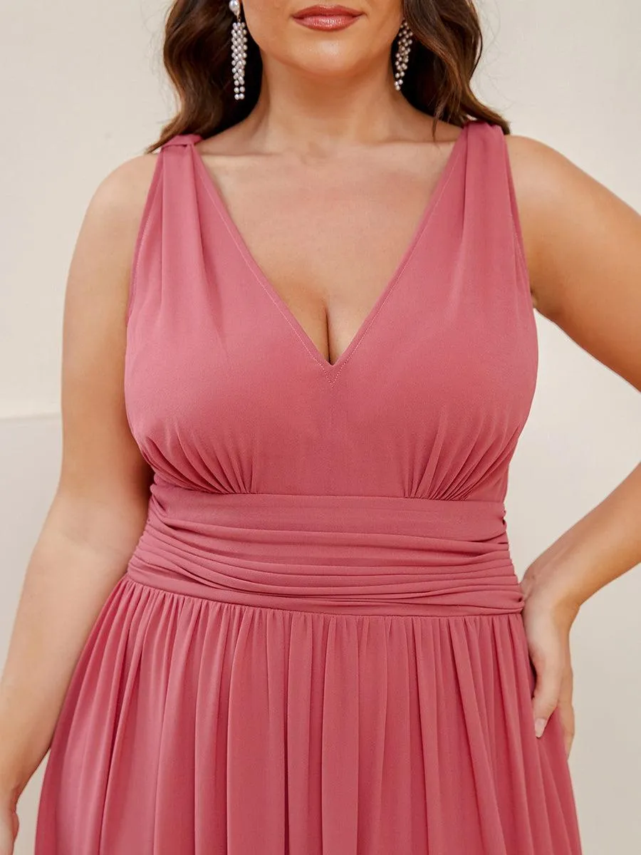Robes de soirée Grande Taille Semi-Formelle Chiffon à Col V sans Manches