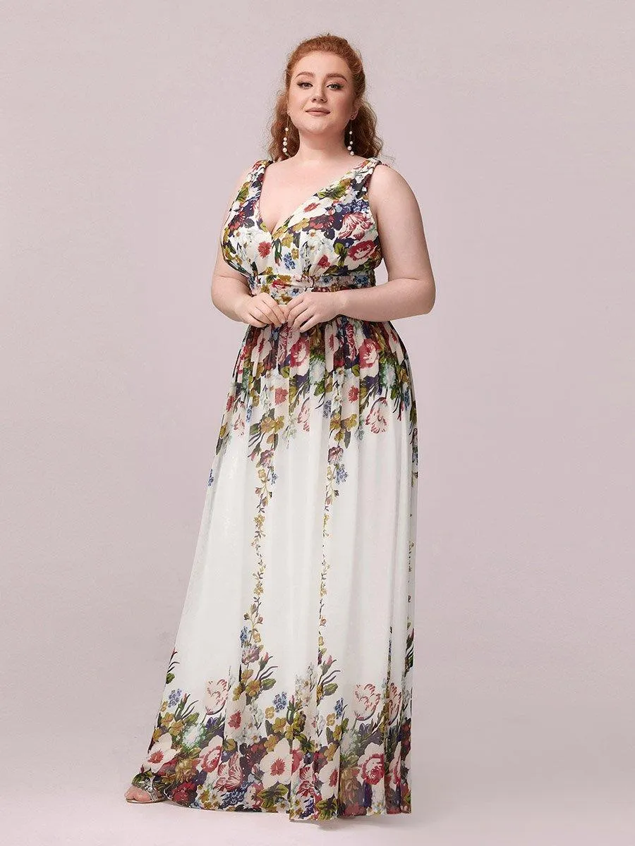 Robes de soirée Grande Taille Semi-Formelle Chiffon à Col V sans Manches