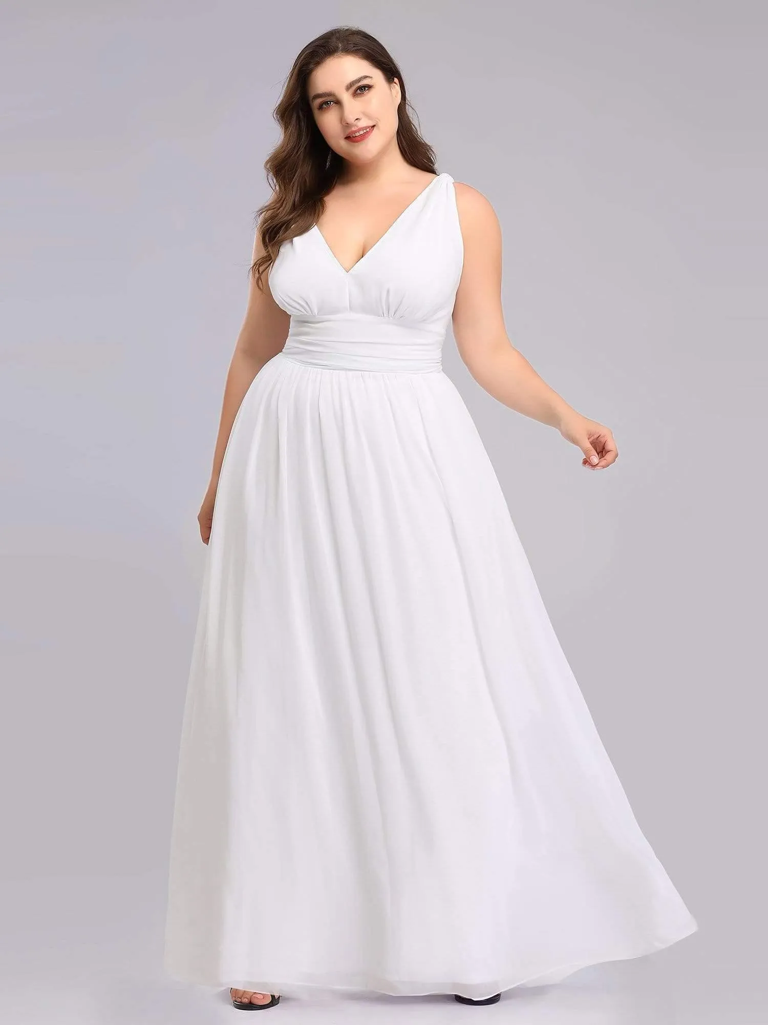 Robes de soirée Grande Taille Semi-Formelle Chiffon à Col V sans Manches