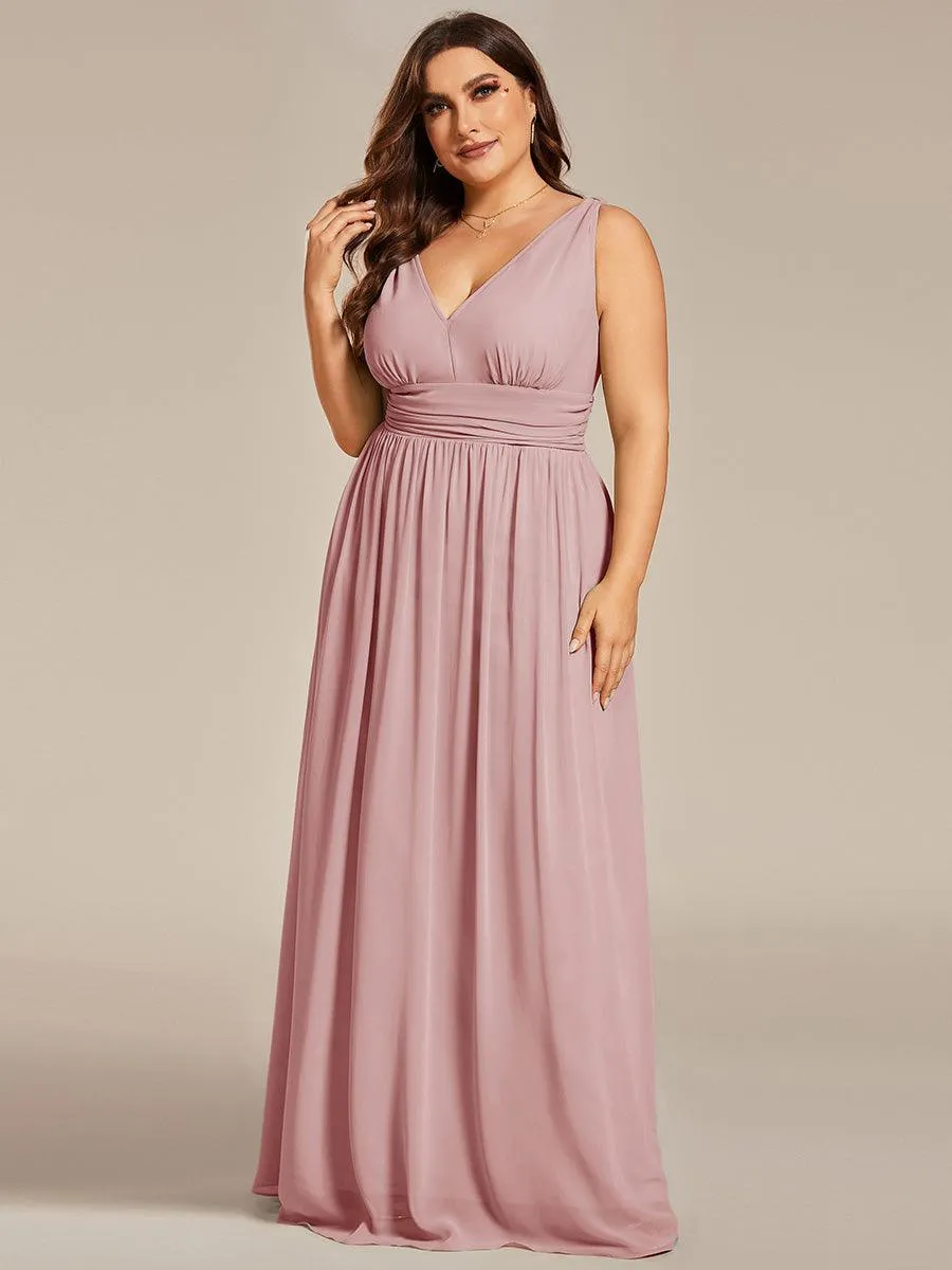 Robes de soirée Grande Taille Semi-Formelle Chiffon à Col V sans Manches