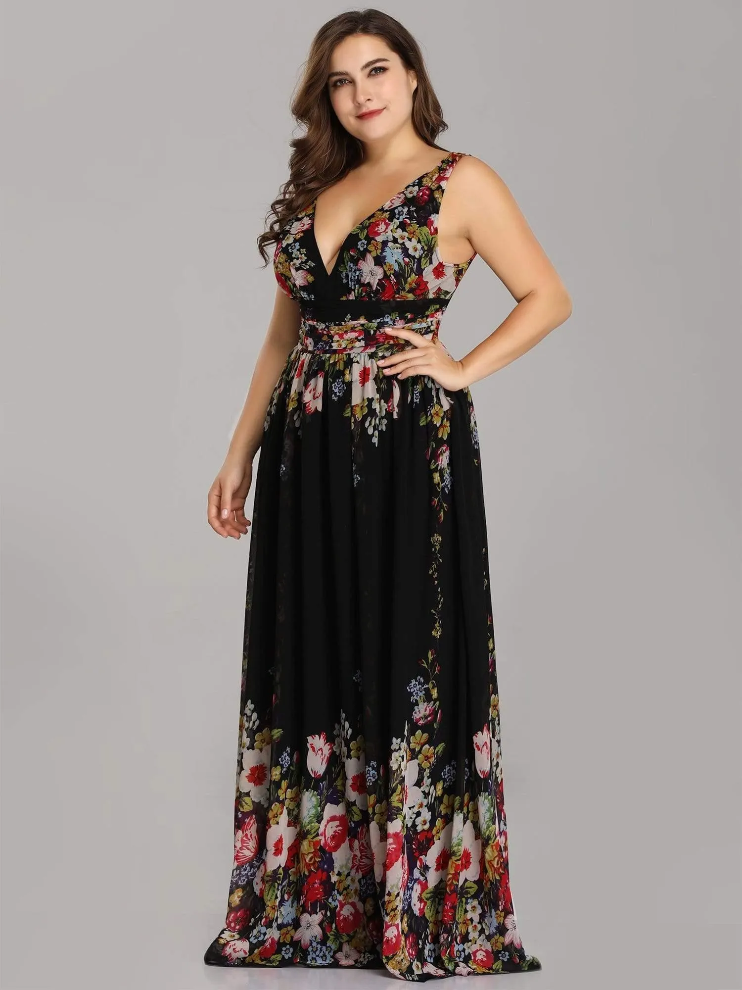 Robes de soirée Grande Taille Semi-Formelle Chiffon à Col V sans Manches