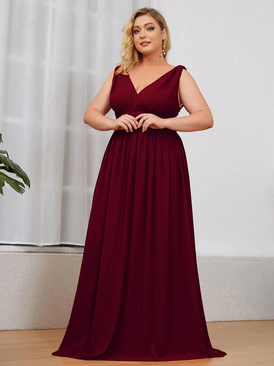 Robes de soirée Grande Taille Semi-Formelle Chiffon à Col V sans Manches