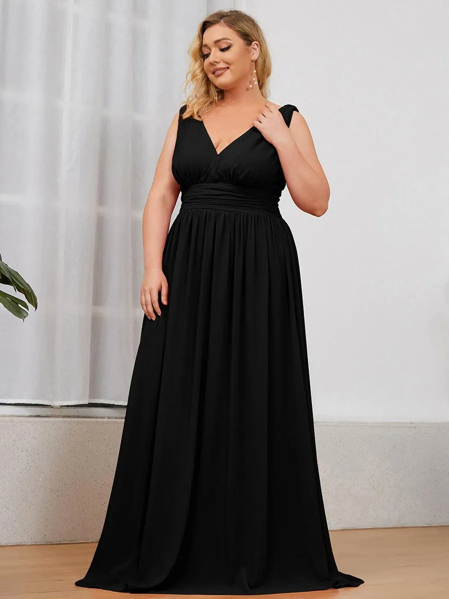 Robes de soirée Grande Taille Semi-Formelle Chiffon à Col V sans Manches