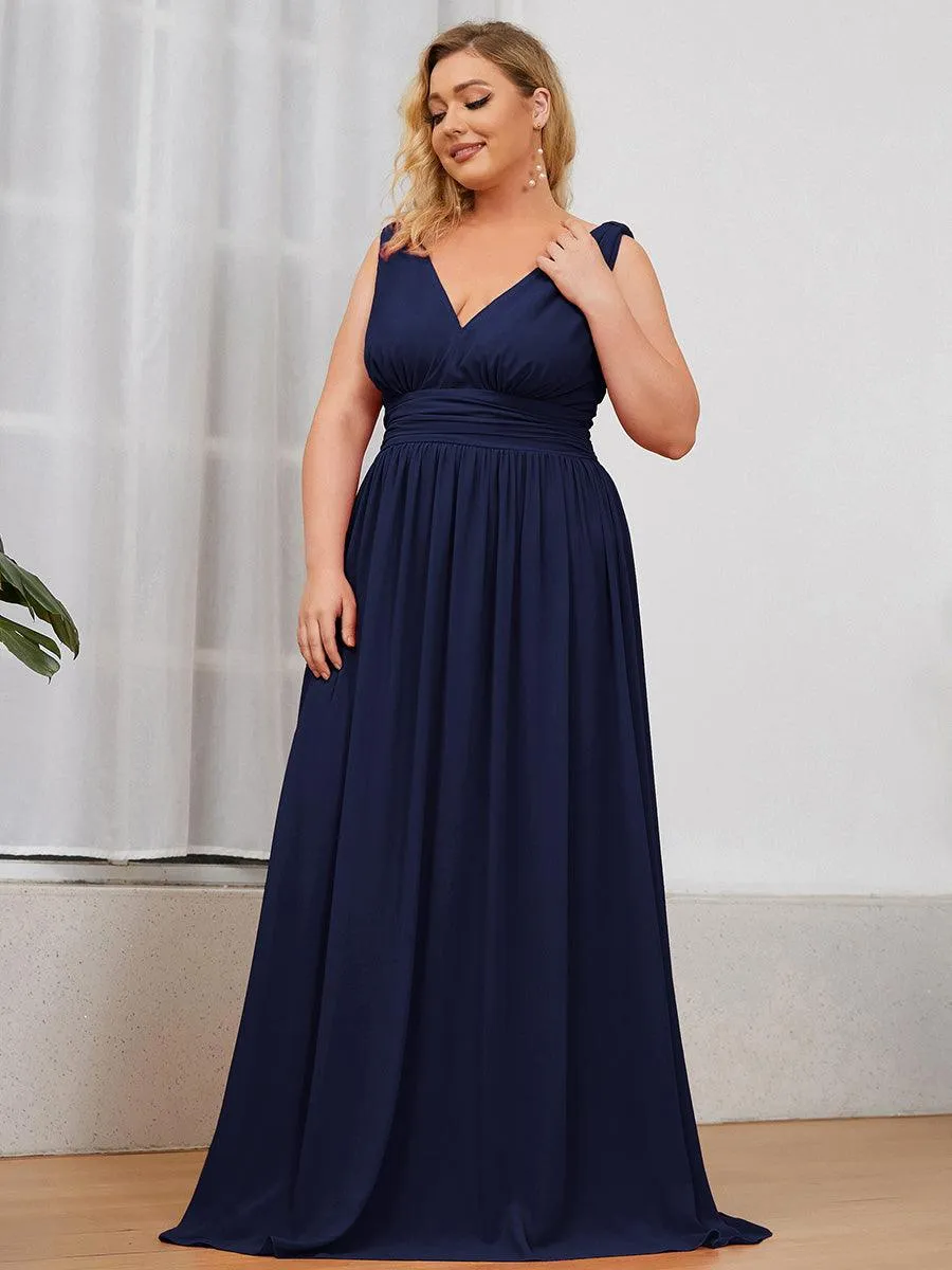 Robes de soirée Grande Taille Semi-Formelle Chiffon à Col V sans Manches