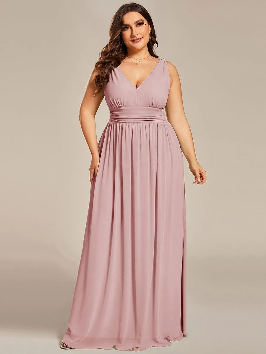 Robes de soirée Grande Taille Semi-Formelle Chiffon à Col V sans Manches