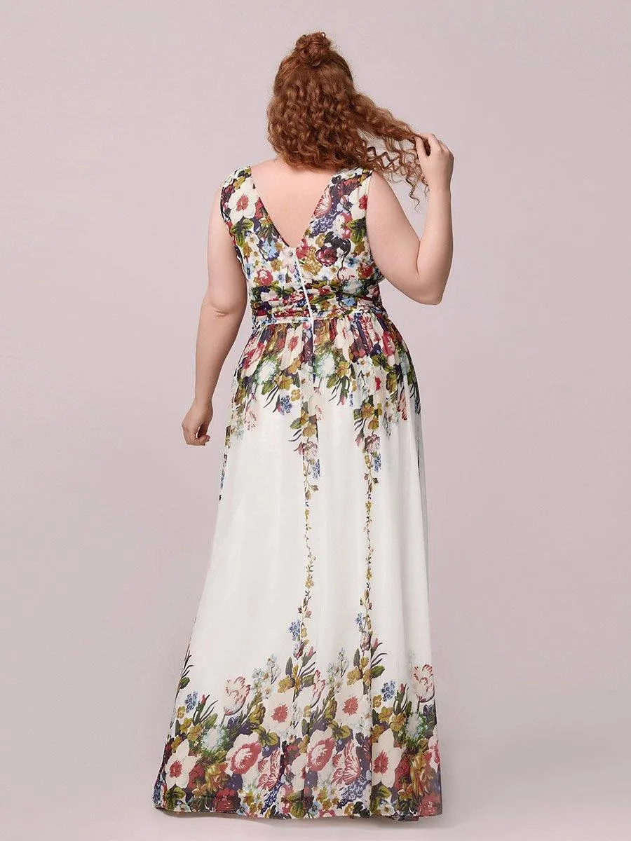 Robes de soirée Grande Taille Semi-Formelle Chiffon à Col V sans Manches
