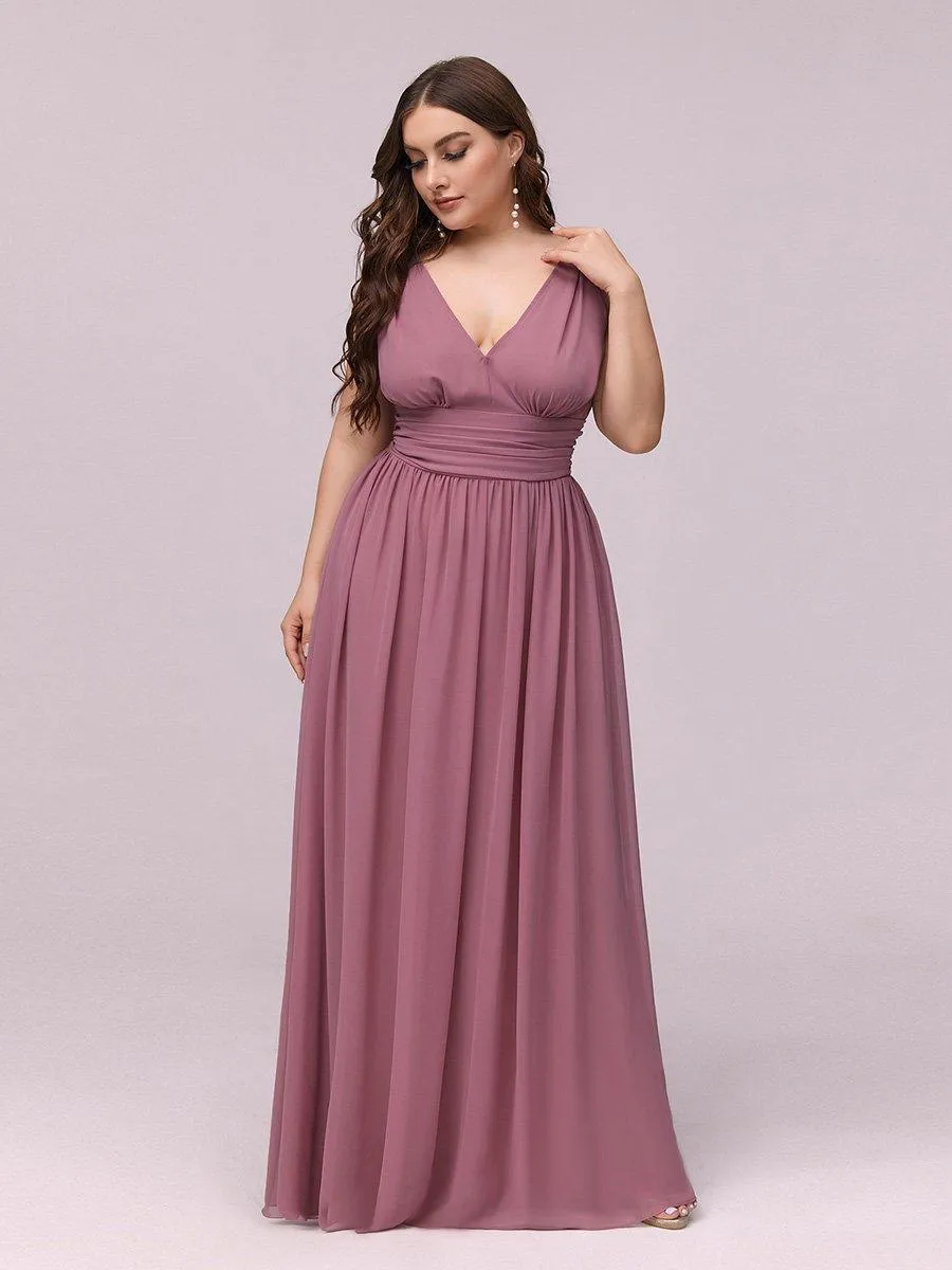 Robes de soirée Grande Taille Semi-Formelle Chiffon à Col V sans Manches