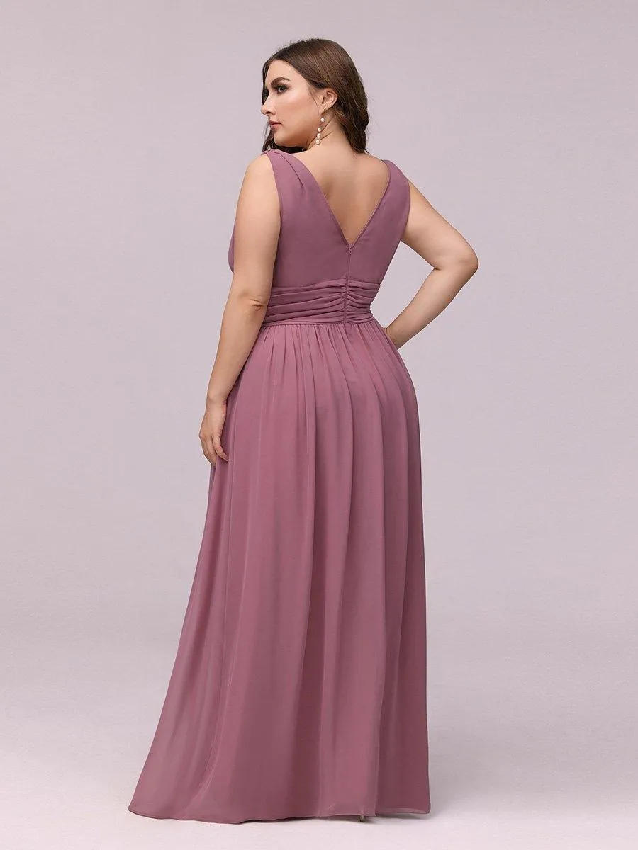 Robes de soirée Grande Taille Semi-Formelle Chiffon à Col V sans Manches