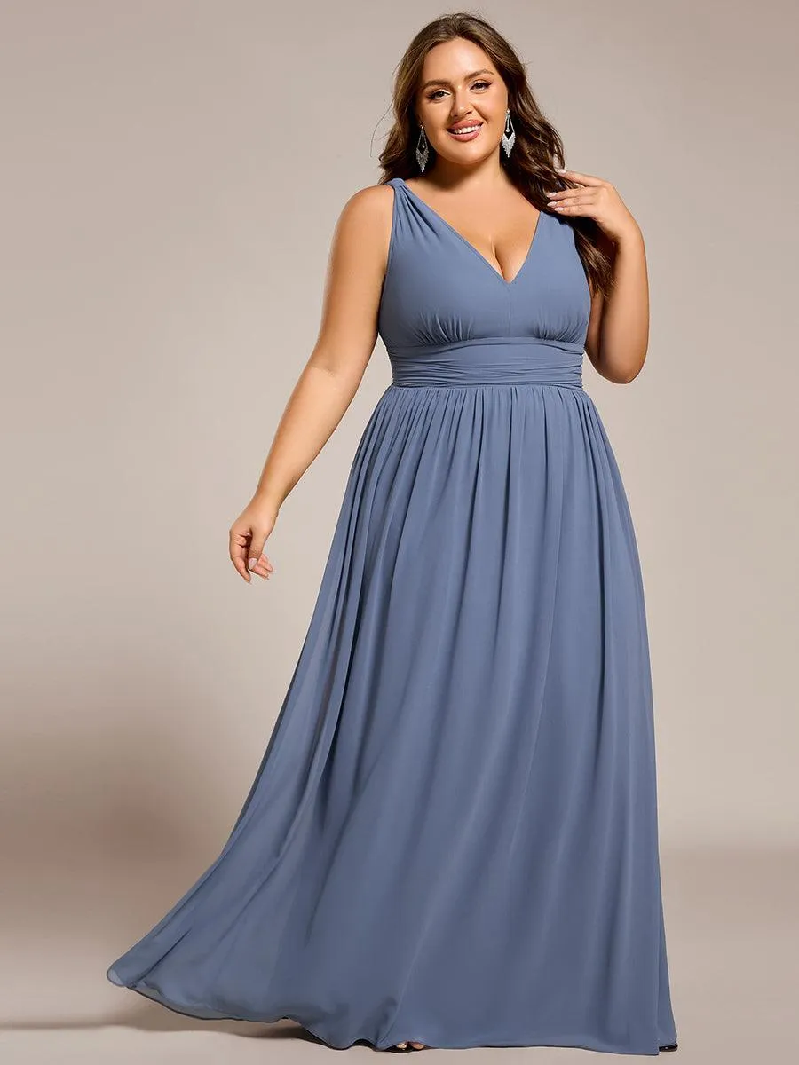 Robes de soirée Grande Taille Semi-Formelle Chiffon à Col V sans Manches