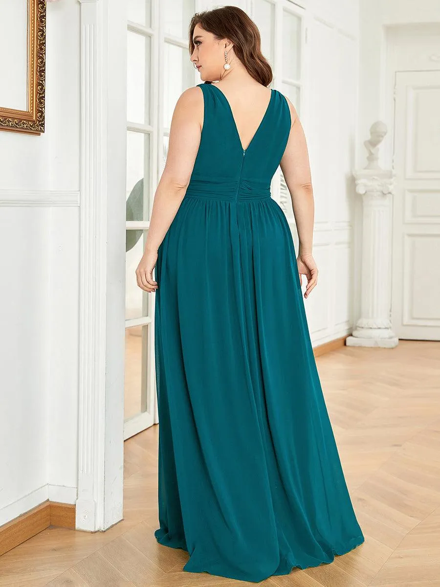 Robes de soirée Grande Taille Semi-Formelle Chiffon à Col V sans Manches