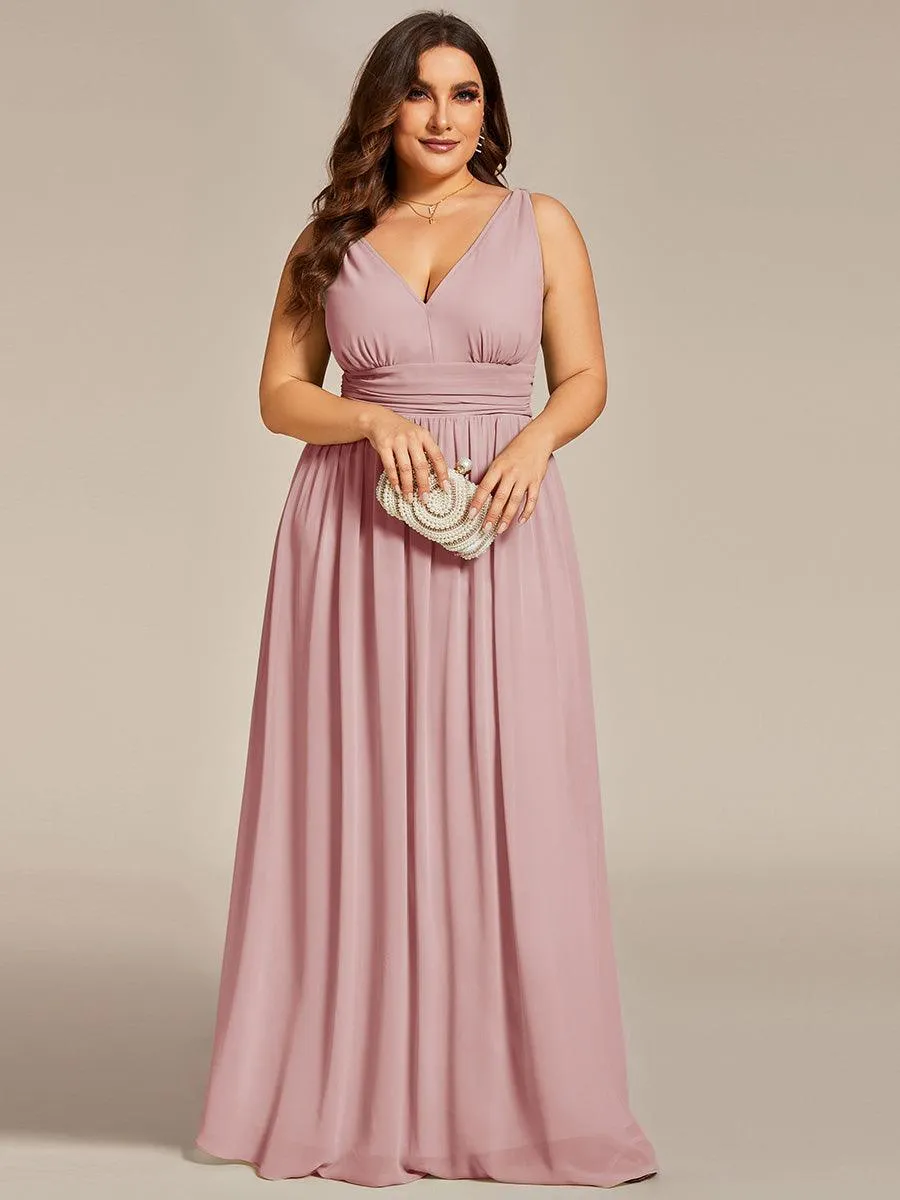 Robes de soirée Grande Taille Semi-Formelle Chiffon à Col V sans Manches
