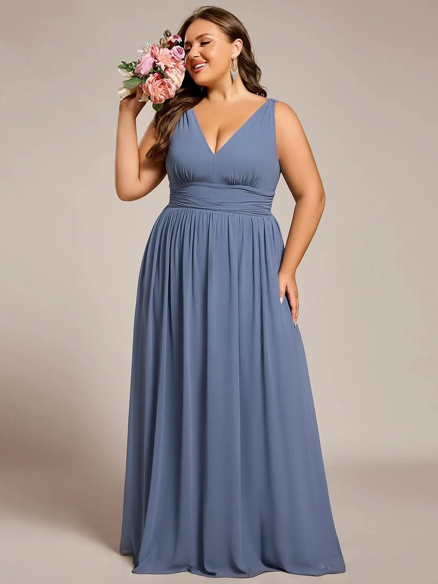 Robes de soirée Grande Taille Semi-Formelle Chiffon à Col V sans Manches