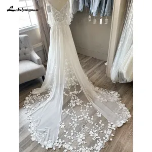 Roycebridal Spaghetti Straps Plunging V Neck Lace Chiffon Country Wedding Dress  Vestido Boda Civil Beach Bridal Gown