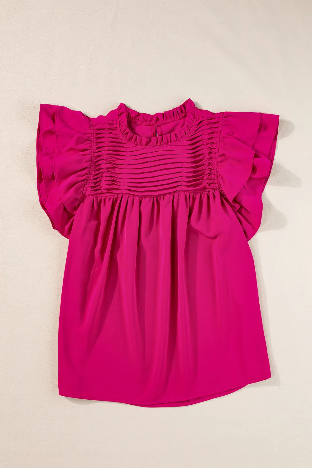 Ruffled Flutter Sleeve Pleated Blouse