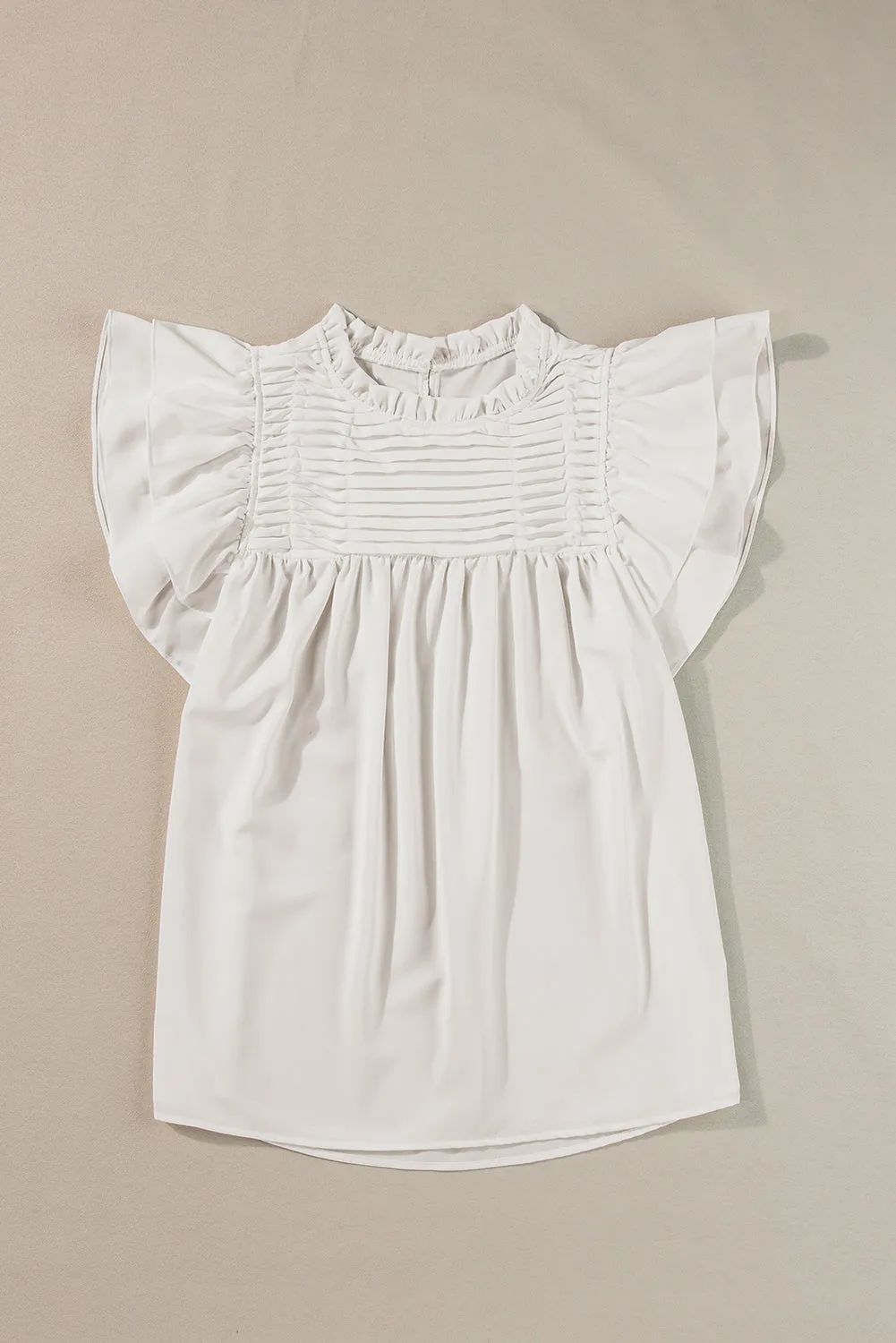 Ruffled Flutter Sleeve Pleated Blouse