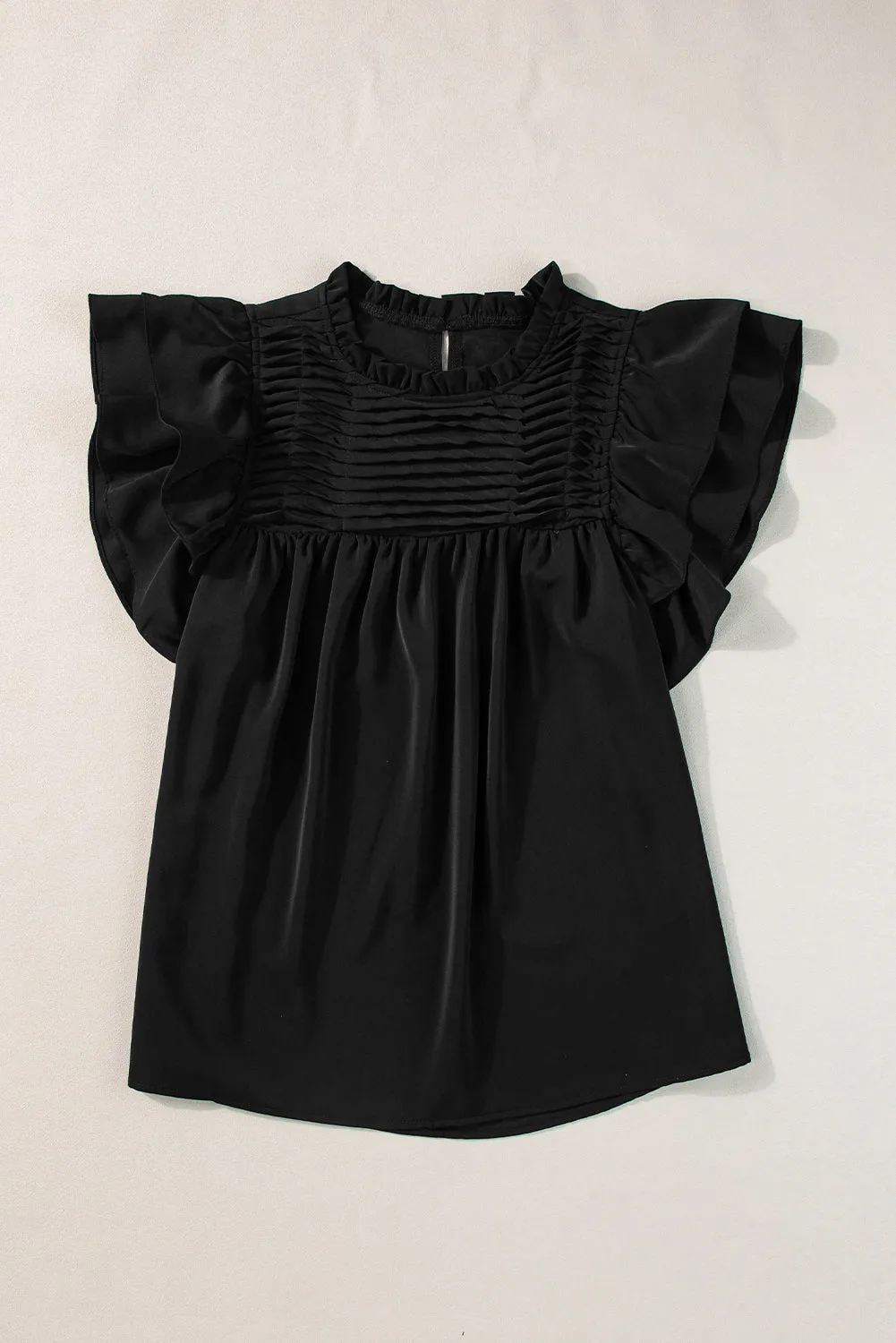 Ruffled Flutter Sleeve Pleated Blouse