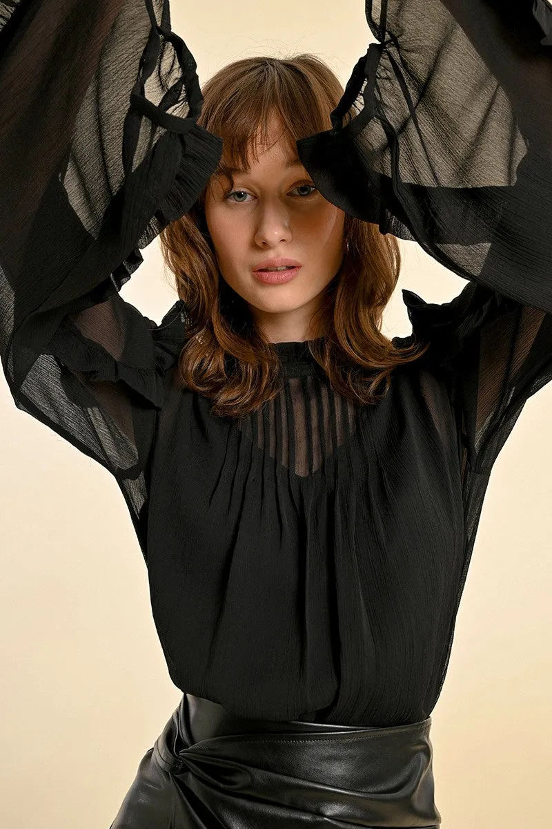 RUFFLED VOILE BLOUSE