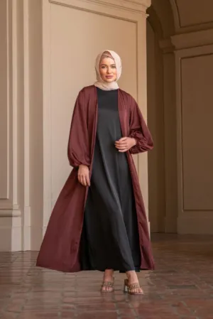 Saya Balloon Sleeve Abaya - Berry Red