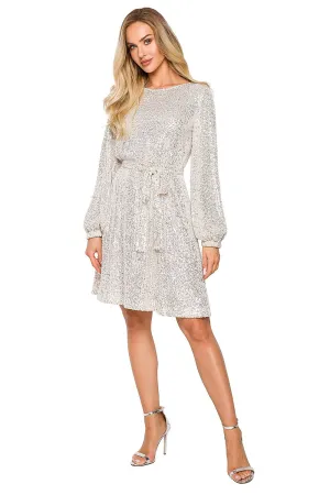 Sequined Wrap Dress with Belt