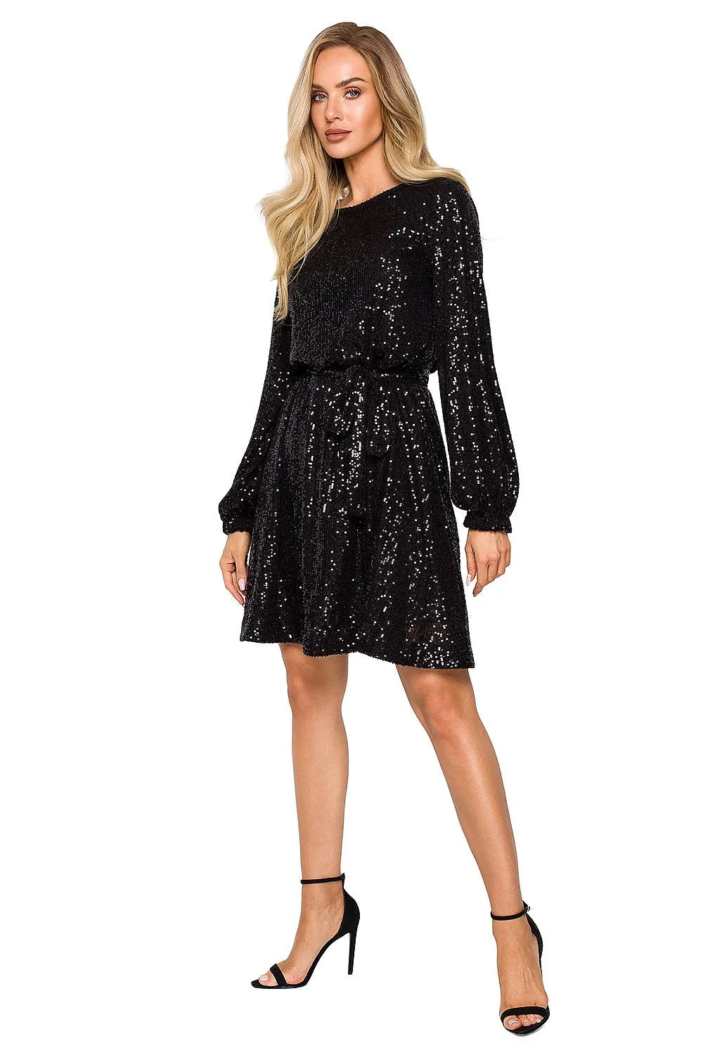 Sequined Wrap Dress with Belt