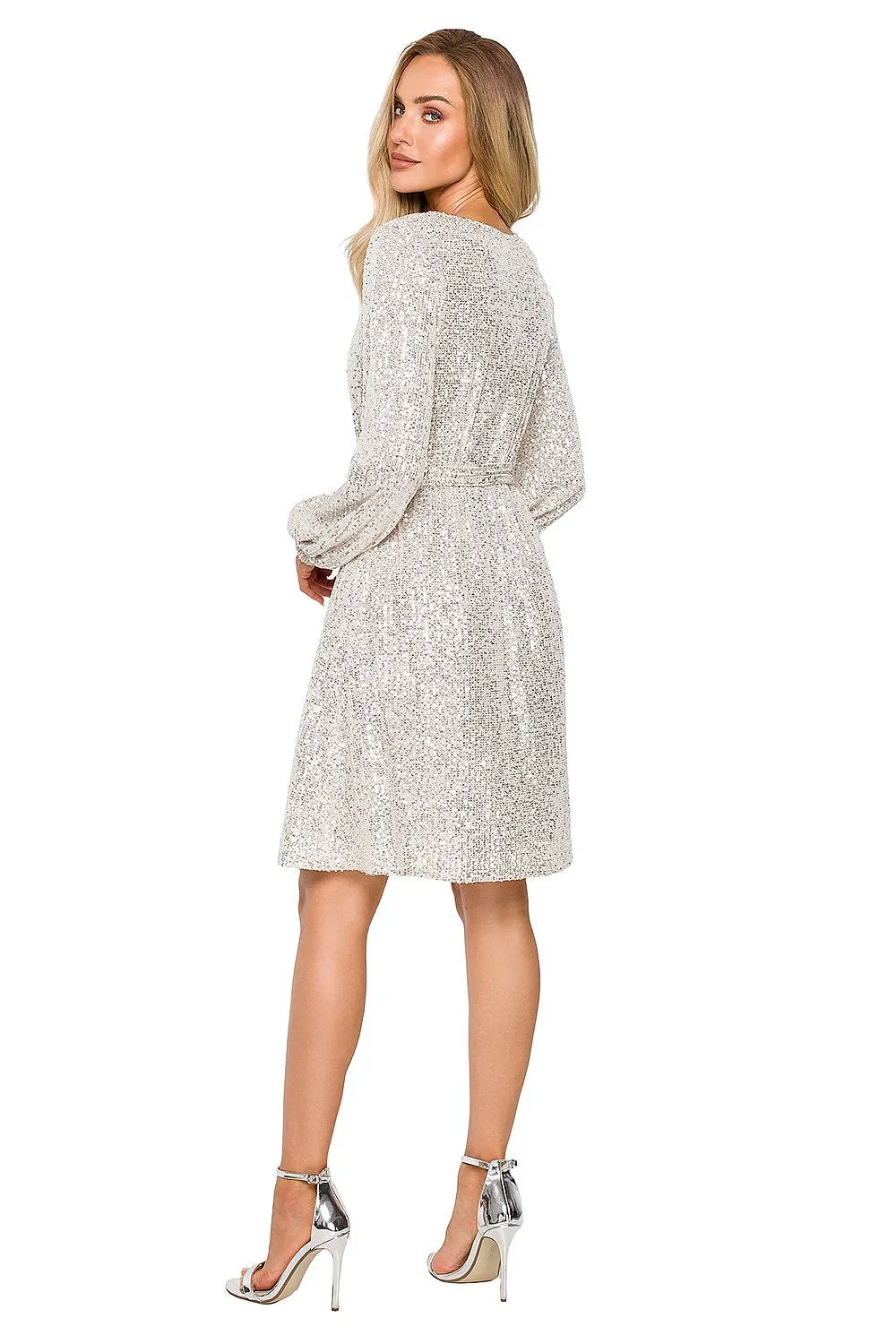 Sequined Wrap Dress with Belt