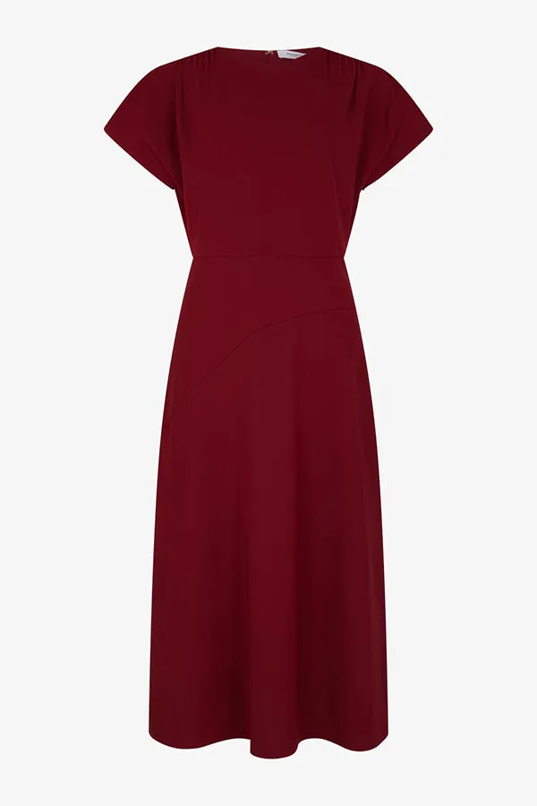 SERGINA RED PLAIN WAISTED MIDI DRESS