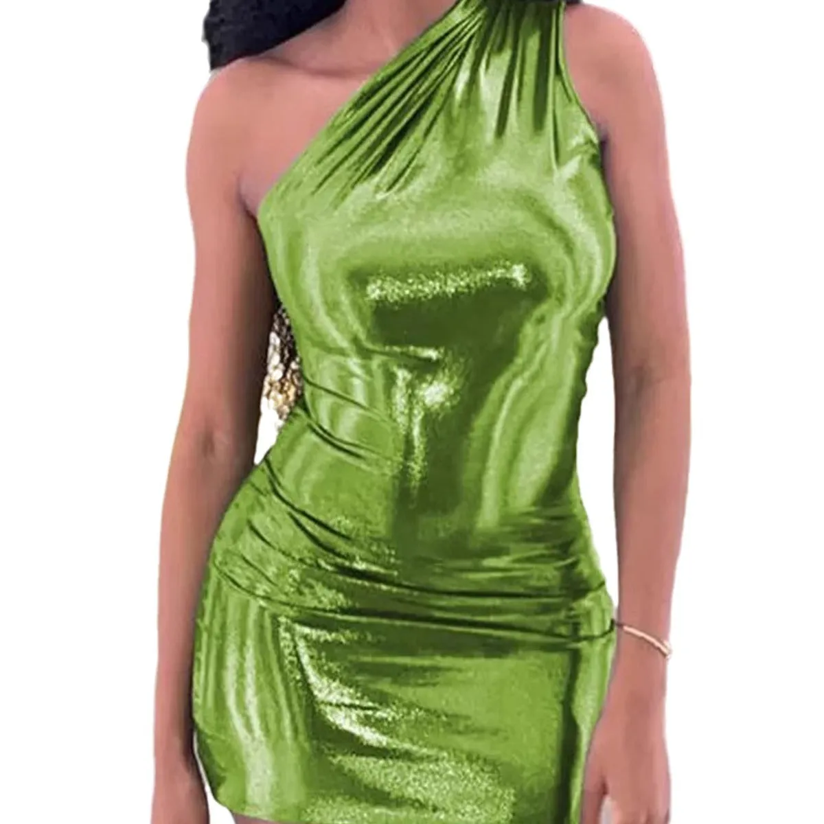Sexy Slant Shoulder Solid Color Dress Slim Sleeveless Wrap Dresses Wholesale Womens Clothing N3824052000012