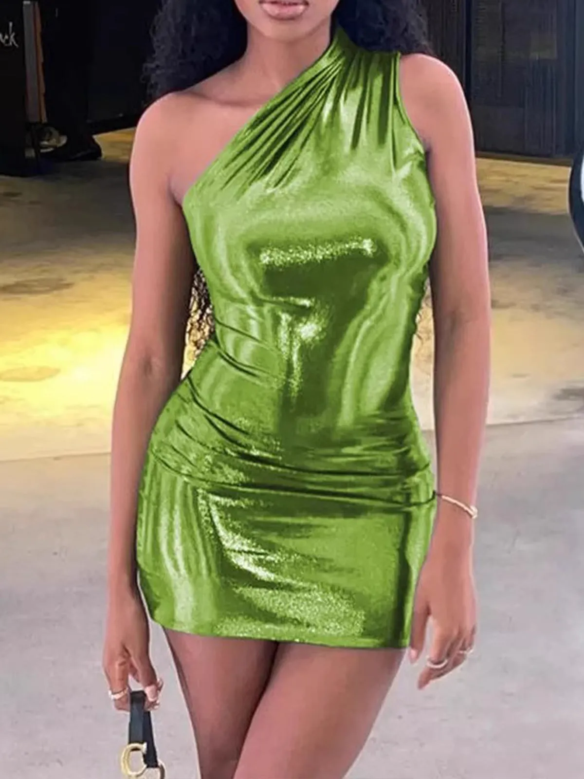Sexy Slant Shoulder Solid Color Dress Slim Sleeveless Wrap Dresses Wholesale Womens Clothing N3824052000012