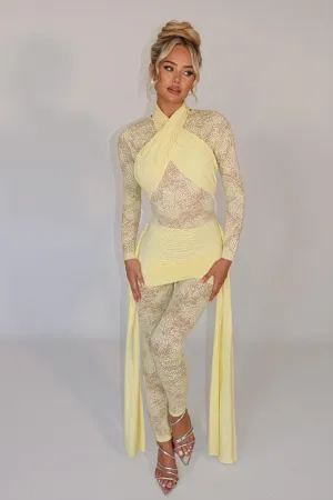 Sheer Lace Bodice Dress with Flowing Panels