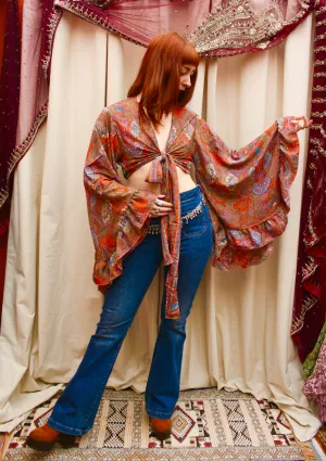 Silk Flared Sleeve Butterfly Blouse