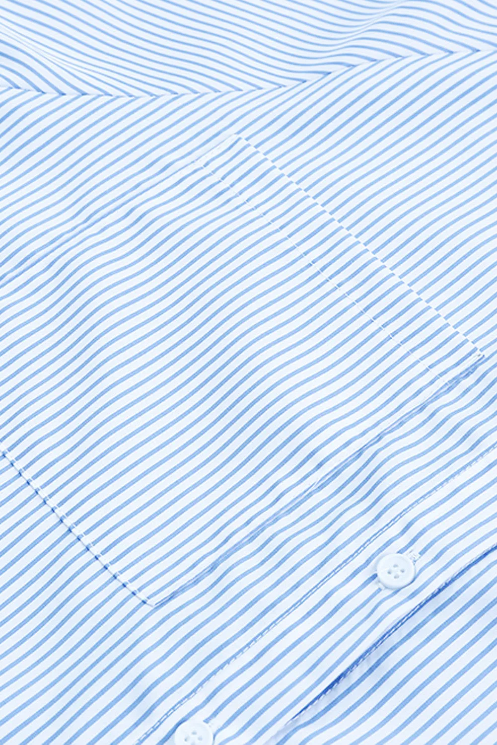 Sky Blue Smocked Cuffed Striped Boyfriend Shirt with Pocket